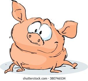 cute pig character sitting on white background isolated - vector illustration
