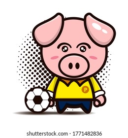 cute pig character with soccer costume