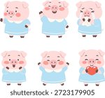 cute pig character vector collection clipart