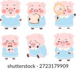 cute pig character vector collection clipart