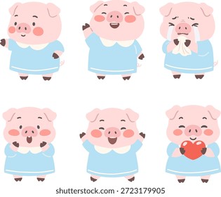 süßes Schwein Zeichen Vektor Sammlung Clipart