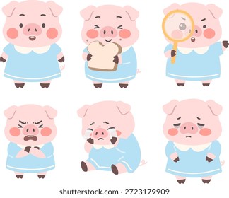 süßes Schwein Zeichen Vektor Sammlung Clipart