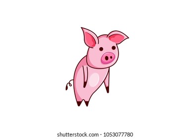 Cute pig Character. Vector Illustration. Isolated on white background. 