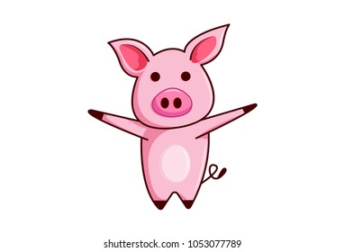 Cute pig Character. Vector Illustration. Isolated on white background. 