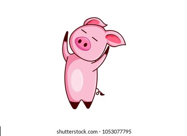 Cute pig Character. Vector Illustration. Isolated on white background. 