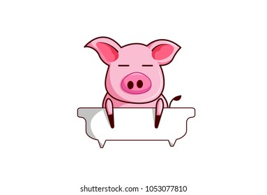 Cute pig Character. Vector Illustration. Isolated on white background. 