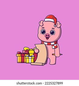 Cute pig Checking Christmas Gift List