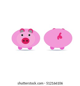 Cute pig. Cheerful pig. Funny pig vector. Domestic isolated mammal, agriculture cute pink pig and piggy snout, small icon funny young cartoon animal. Rural silhouette farm animal cartoon cute pig.