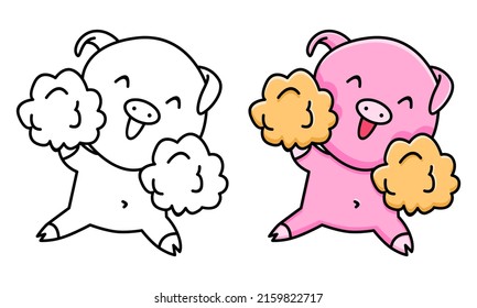 Cute pig cheerleader coloring page for kids