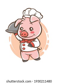 Cute Pig Chef Cartoon Character Mascot