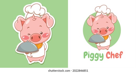 Cute pig chef cartoon character mascot