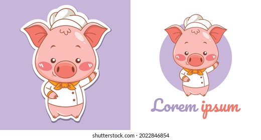 Cute pig chef cartoon character mascot