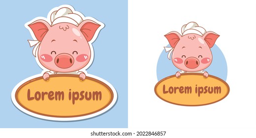 Cute pig chef cartoon character mascot