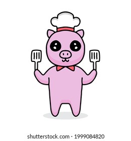 cute pig chef cartoon. Design illustration for sticker and apparel