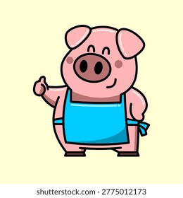 Cute Pig Chef Cartoon Illustration, Cooking Animal Mascot Character Design
