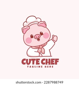 Cute pig chef cartoon mascot logo for restaurant and food logo