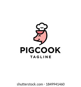 cute pig Chef cook Logo mascot with chef hat icon or cartoon template vector stock illustration