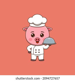 Chef de cerdo con vestidor de restaurante