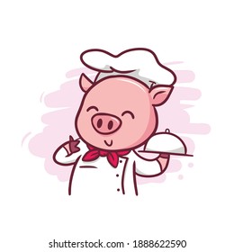 The cute pig chef illustration