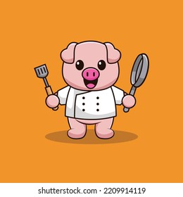 cute pig chef logo character