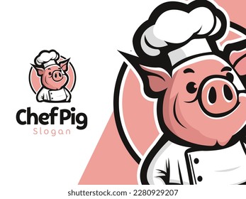 Cute Pig Chef Mascot logo Template.