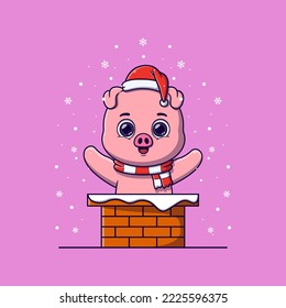 Cute pig in the chimney