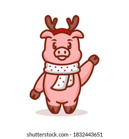 Cute pig with Christmas costume and decoration