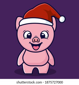 Cute pig Christmas Santa Claus doodle illustration vector icon.