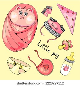 Cute pig collection. Cartoon character design. 