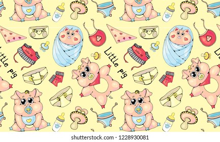 Cute pig collection. Cartoon character design. 