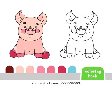 Cute Pig Coloring Book for Kids Page for Books, Magazines, Vector Doodle Template