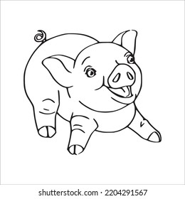 Cute Pig With coloring book pages picture,Pig line art,Pig outline drawing vector illustration,vector art