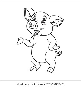 Cute Pig With coloring book pages picture,Pig line art,Pig outline drawing vector illustration,vector art