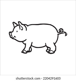 Cute Pig With coloring book pages picture,Pig line art,Pig outline drawing vector illustration,vector art