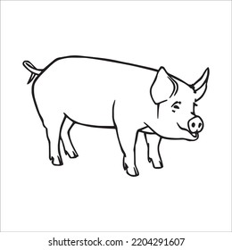 Cute Pig With coloring book pages picture,Pig line art,Pig outline drawing vector illustration,vector art