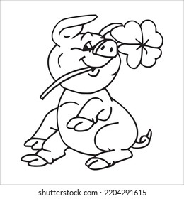 Cute Pig With coloring book pages picture,Pig line art,Pig outline drawing vector illustration,vector art