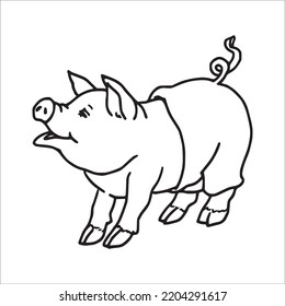 Cute Pig With coloring book pages picture,Pig line art,Pig outline drawing vector illustration,vector art