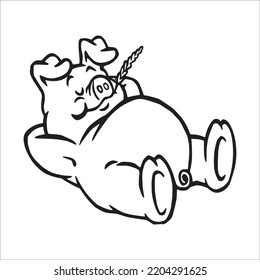 Cute Pig With coloring book pages picture,Pig line art,Pig outline drawing vector illustration,vector art