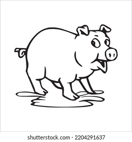 Cute Pig With coloring book pages picture,Pig line art,Pig outline drawing vector illustration,vector art