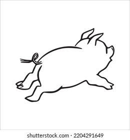 Cute Pig With Coloring Book Pages Picture,Pig Line Art,Pig Outline Drawing Vector Illustration,vector Art