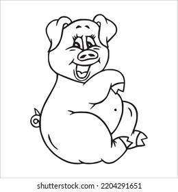 Cute Pig With coloring book pages picture,Pig line art,Pig outline drawing vector illustration,vector art