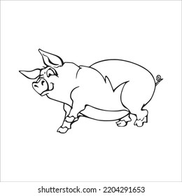 Cute Pig With coloring book pages picture,Pig line art,Pig outline drawing vector illustration,vector art