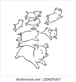 Cute Pig With coloring book pages picture,Pig line art,Pig outline drawing vector illustration,vector art
