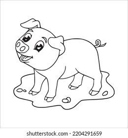 Cute Pig With coloring book pages picture,Pig line art,Pig outline drawing vector illustration,vector art