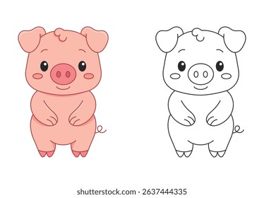 Cute pig coloring page for kids. Fun and simple outline perfect for preschoolers, ideal for learning and creativity. Printable farm animal activity.