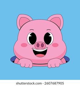 Cute pig come from hole cartoon	