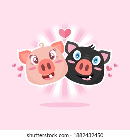 Cute pig couple character cartoon vector illustration flat design