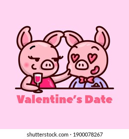 CUTE PIG COUPLE DATING IN VALENTINE'S DAY ILLUSTRATION
