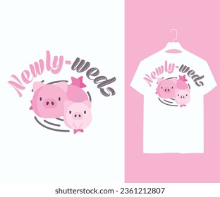 Cute pig couple design with hand drawn vector heart for kids t-shirt print. Vector design for textile and industrial products.