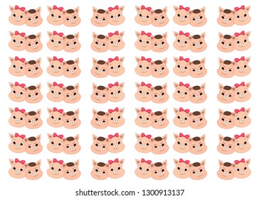 Cute pig couple. Valentine pattern. Romantic vector illustration. Vector illustration in a cartoon style.